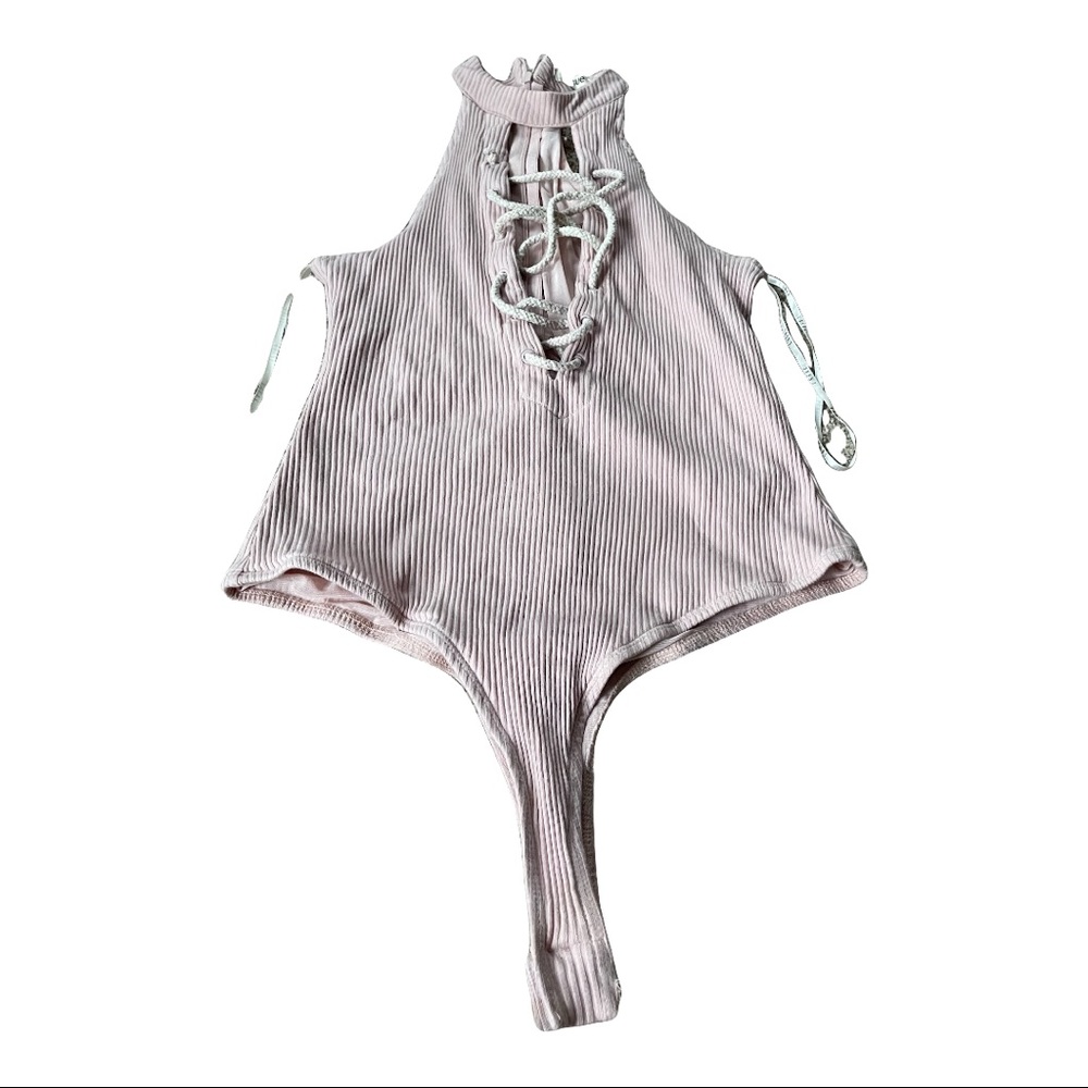 Essue Open Lace Up Pale Pink Body Suit